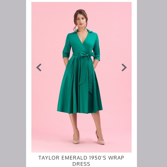 Emerald 1950's Wrap Dress- The Pretty Dress Co - Picture 6 of 9
